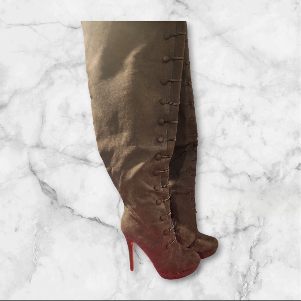 Addilyn, Over-the-Knee Stiletto Heel Dark Grey Boots - Picture 5 of 11